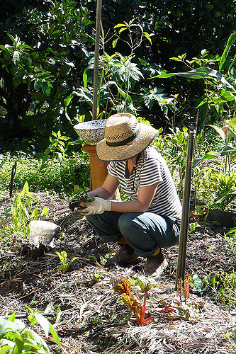 wypadek dziecka, matka pracuje w ogródku